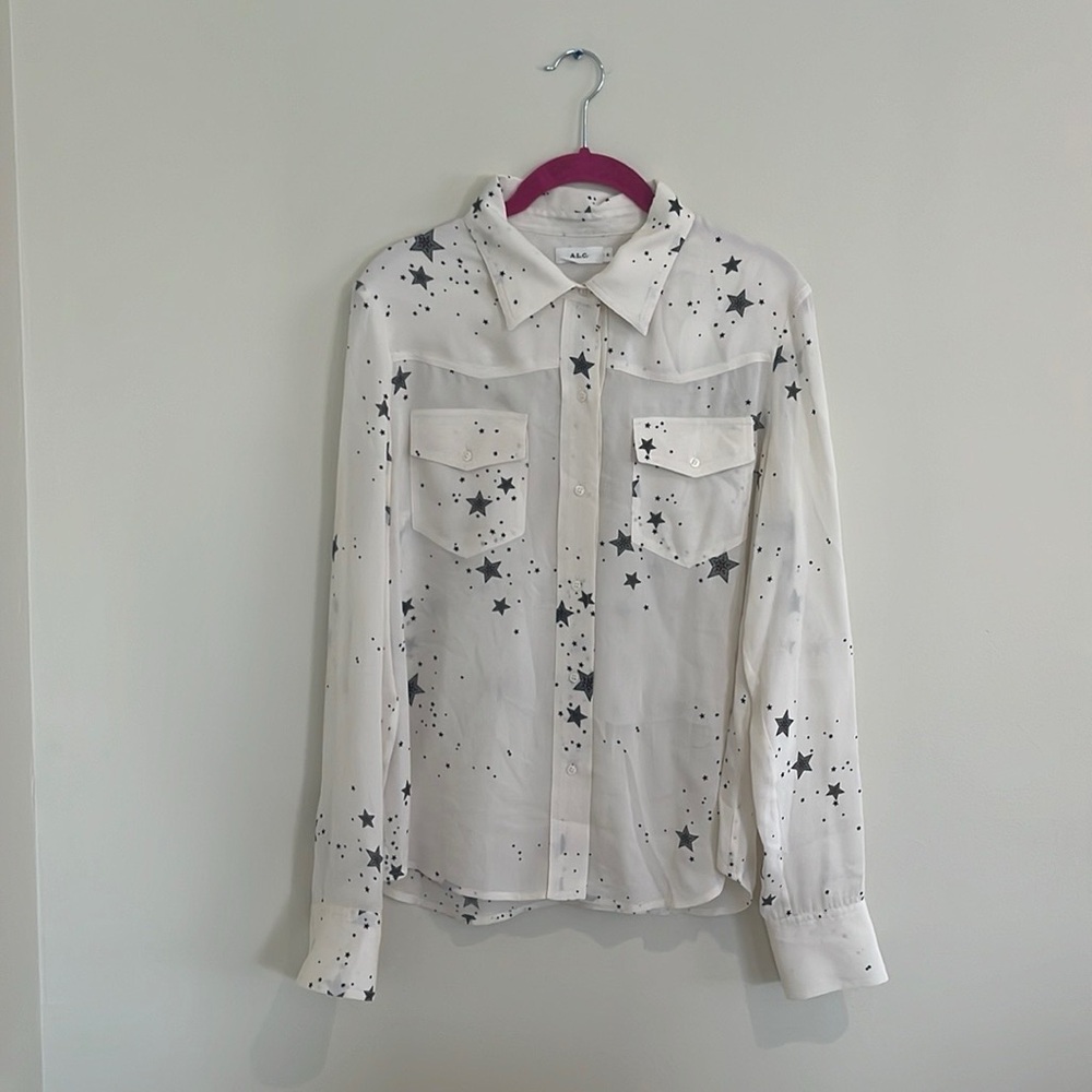 A.L.C “Arne” silk star print button down shirt 8 - Picture 2 of 4